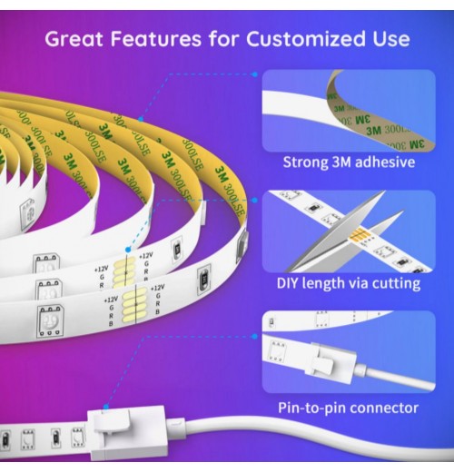 RGB Smart Wi-Fi + Bluetooth LED Strip Lights (10m) [Energy Class A] for Energy-Efficient Lighting